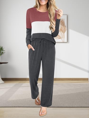 Magritta Lounge Sets for Womens 2 Piece Outfits Crewneck Long Sleeve Tops Wide Leg Pants Casual Travel Sweatsuit3