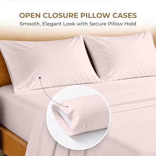 Image of SGI bedding RV Short Queen Sheet Set 60x75, 600 TC Egyptian Cotton, 4 Piece Luxury Hotel Collection, Ultra Soft & Breathable, Fits RV Mattress Camper & Trailer, 15 Inch Pocket, Blush