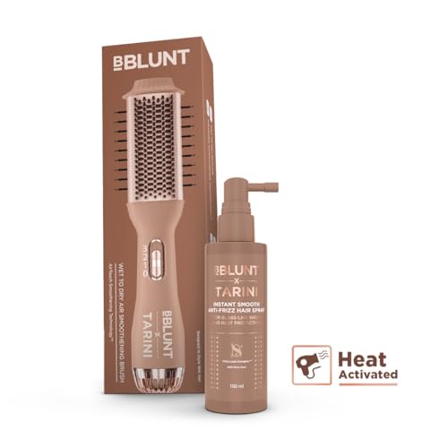 Image of Bblunt WET-TO-DRY AIR SMOOTHENING BRUSH + INSTANT SMOOTH ANTI-FRIZZ SPRAY | Effortlessly Transforms Hair from Wet to Dry | Instant Frizz-Free Hair with Glass-Like Shine | Co-created with Tarini Peshawaria