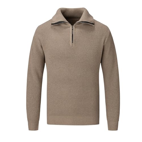 Casual Thickened Knitted Sweaters for Mens Cardigan Mock Neck Quarter Zip Long Sleeve Knitwear Warm Tops