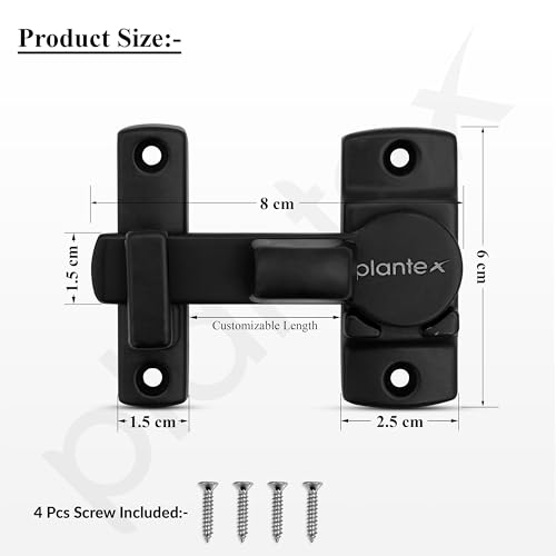 Image of Plantex Door Latch Lock for Main Door /Bathroom /Balcony /Wardrobe /Bedroom - Baby Latch Stopper for Home, Door Chitkani /Baby Safety Lock - Pack of 4 (Black)