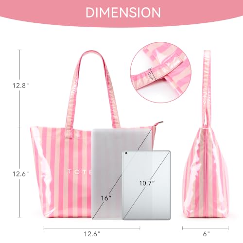 Image of KALIDI PVC Zipper Tote Bag, Jelly Kraft Paper Beach Bag Large Hobo Carry All Travel Shopping Handbag Plastic Shoulder Bag
