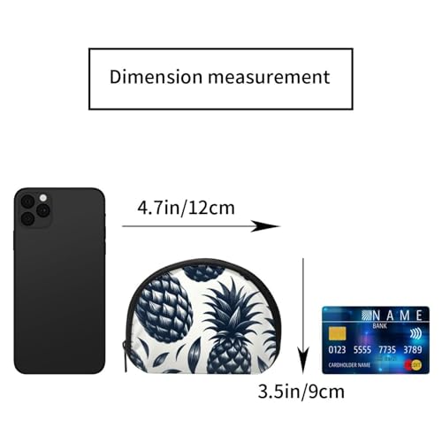 Portable Coin Purse Black-White-Pineapple Mini Zippered Money Pouch Card Holder2