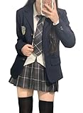 Photo Gallery tedprbge costume jk in stile giapponese, uniforme a maniche lunghe, blazer, gonna a quadri grigi, set di camicia, costume per cosplay da donna (blu navy, l) Photo Gallery tedprbge costume jk in stile giapponese, uniforme a maniche lunghe, blazer, gonna a quadri grigi, set di camicia, costume per cosplay da donna (blu navy, l)