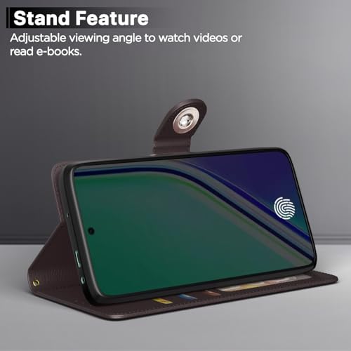 Image of Pikkme Flip Cover for Realme 14 Pro Plus 5G Leather Finish | Inside TPU with Card Pockets | Wallet Stand and Shock Proof | Complete Protection Button Flip Case(Coffee)