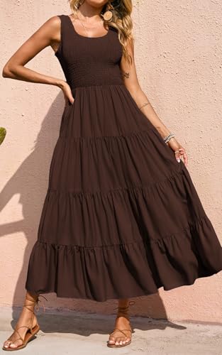 Image of PRETTYGARDEN Women's 2026 Casual Loose Plain Maxi Sundress Smocked Tank Dress Sleeveless Summer Beach Tiered Long Dresses
