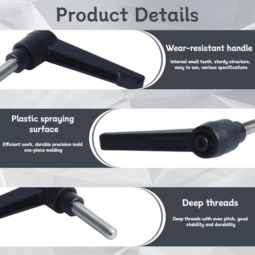 Image of Clamping Lever Handles with Quick Release Push Button Locking, 304 Stainless Steel M6 x 25mm Stud - Black (6 Pack)