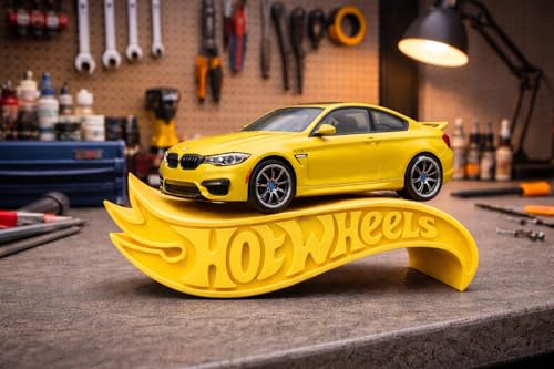 Image of 1:64 Diecast Car Display Shelves | Table Stand Toy Car Stand for Kids & Collectors | Black Steel Mini Car Rack for Home & Office Decor | (Pack of 5) (No Car Included) (Yellow)