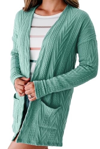 Women's Medium Grey Textured Cardigan with Pocket