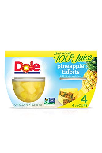 Dole Fruit Bowls, Pineapple Tidbits in 100% Pineapple Juice, 4 Ounce (4 Cups), All Natural Pineapple Tidbits Packed in Juice, Naturally Gluten-Free, Non-GMO, No Artificial Sweeteners