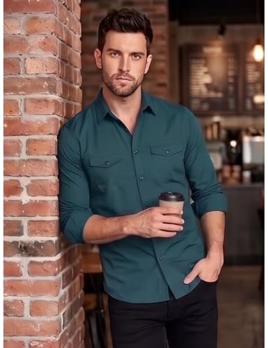 Image of Men's Double Flap Pocket | Regular Fit | Solid Spread Collar | Versatile Everyday Office Wear Comfortable |Stylish Design | Shirt