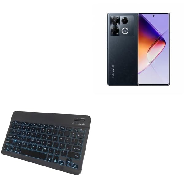 BoxWave Keyboard Compatible with Infinix Note 40 Pro - SlimKeys Bluetooth Keyboard - with Backlight, Portable Slim LED 7 Colors - Jet Black