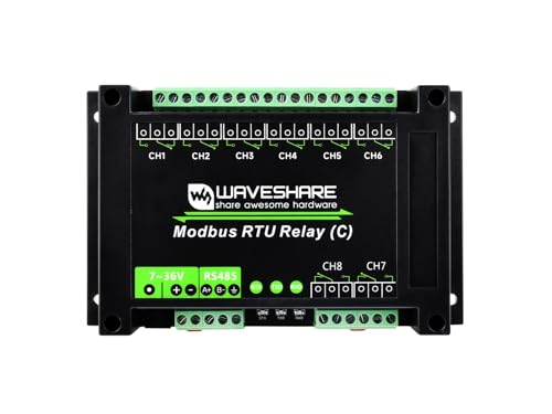 Waveshare Modbus RTU 8 Ch Latching Relay Module (C) with RS485 Interface, Multi Isolation Protection Circuits, Rail Mounted Case