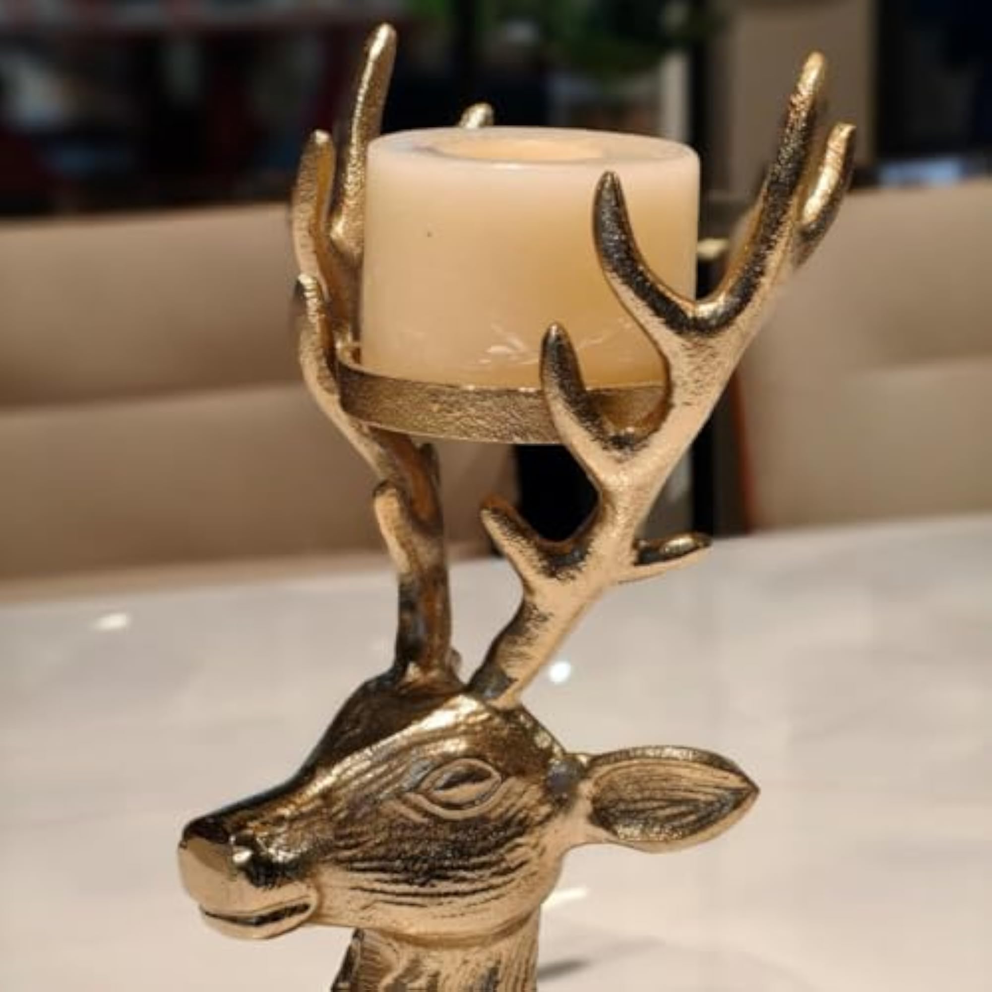 Brass Gold Finish Deer Head Candle Holder