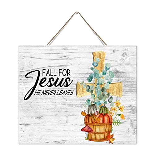 Plaque murale peinte en bois Fall for Jesus déco rustique 25x30 cm