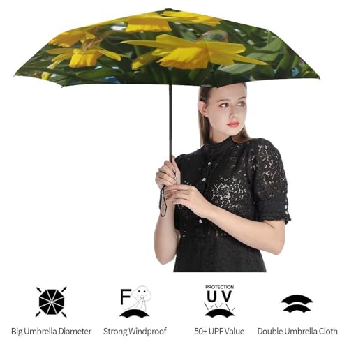 Parapluie pliable jonquilles automatique pour briser le vent - 4