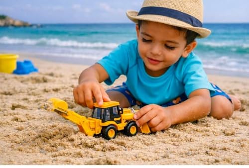 Image of Lookalike Heavy-Duty Backhoe Loader Excavator Toy, Yellow, Friction Powered, Construction Vehicle, for Boys 3-12 Years