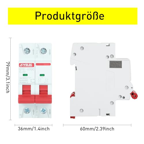 JOYELEC 2 Stück 40A Solar Photovoltaik Systeme Miniatur-Leistungsschutzschalter，2 Polig，DC500V für Solar Panels Pv Anlage Sicherungsautomat Trennschalter