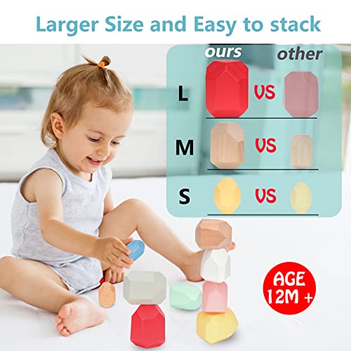 Cewkoo Wooden Stacking Blocks, 26 Pcs Balancing Wood Building Blocks Set, Sorting And Stacking Games For Preschool Learning Educational Puzzle, Montessori Toys For Kids Toddlers 1Year Old+ #TOP1