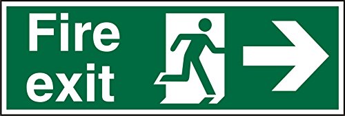 Seco Fire Exit - Fire Exit, Man Running Right, Arrow Pointing Right Sign, 450mm x 150mm - Self Adhesive Vinyl