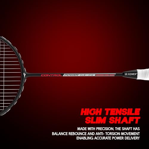 Image of Konex Aluminium Badminton Racquet 2U (90±1g) | 28 LBS Tension | Slim Shaft with PU - Red (Pack of 1)