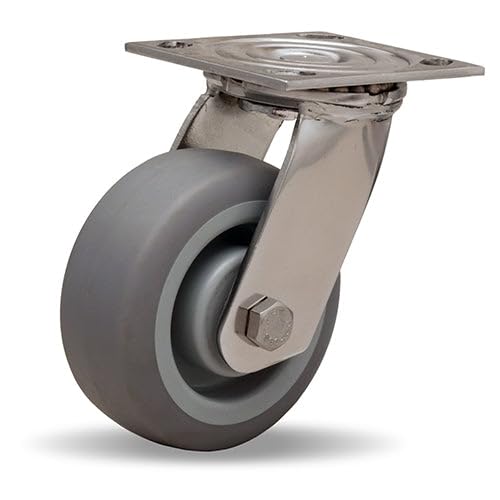 Hamilton 350 lbs Load Capacity Stainless Steel Swivel Caster - 5"x2" Versa-Tech Gray Rubber (65A) on Polyolefin Wheel, 3/4" Delrin Bearing