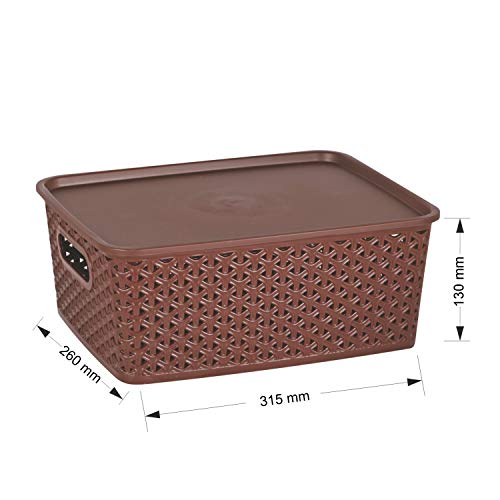 Image of SKI H1 Fashion Multipurpose Storage Basket with Lid Set 3 -Size 26cm *11 cm *20cm (Small, Sandstone)