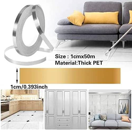 Toriox Tile Stickers for Flooring, Tiles Gap Tape Waterproof Waterproof Gap Sealing TapeFilling Sticker,Self-Adhesive Ceramic,Marble Wall & Floor Decor Tape (0.5 cm * 50 Meter) (Silver, 1) 1