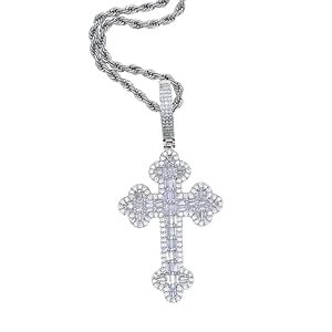 Hip Hop Cross Pendant Necklace for Men Gold Plated Silver Iced Out Bling 5A Cubic Zirconia Classic Rock Jewelry