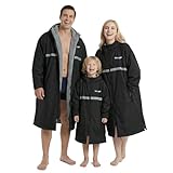 Owntop Wasserdichter Wickelmantel Für Erwachsene, Winddicht Übergroßer Changing Robe Wechselrobe Mit Plüschgefüttert Für Strand Surfen Schwimmen Gassigehen (Schwarz-Grau,S)