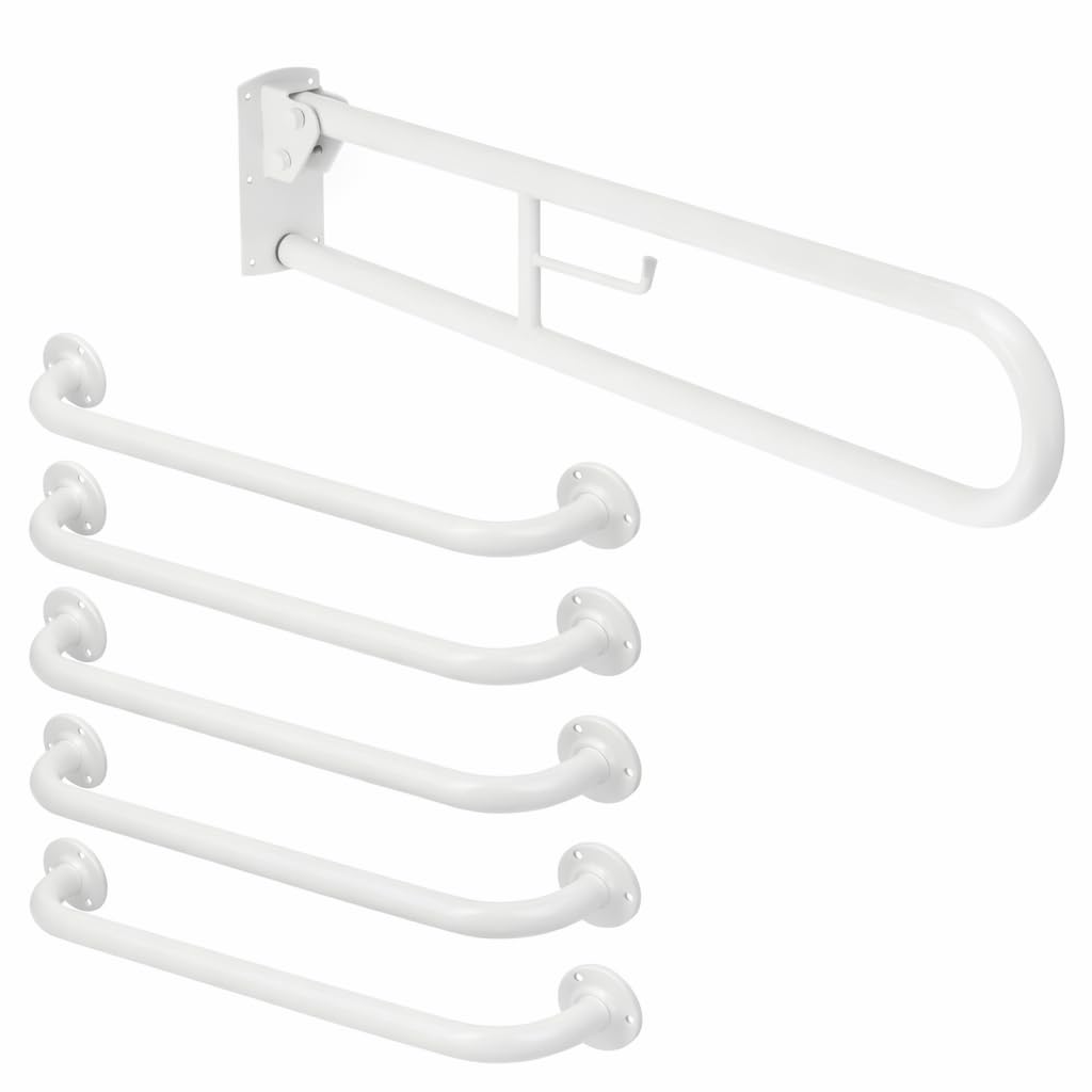 Twyford White Doc M Fold Down Grab Bar Wall Mounted Bathroom & Toilet Safety Support Rail, Heavy Duty Steel, Blue & (White)