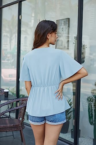 Image of GRACE KARIN Women's Elegant V-Neck Tie Waist Flowy Peplum Shirt Tops