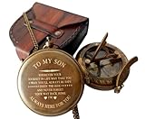 Khybex International to My Son Compass Personalized Sundial Compass with Leather Case/Gift for Son/to My Son Gifts/Mom to Son Gift/Dad to Son/Grandson Gift, Directional Magnetic Sundial Compass