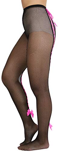 Image of ToBeInStyle Women's Lace Up Back Seam Tights Sheer or Opaque Hosiery Stockings Crisscross Lace Ribbon Zigzag Design