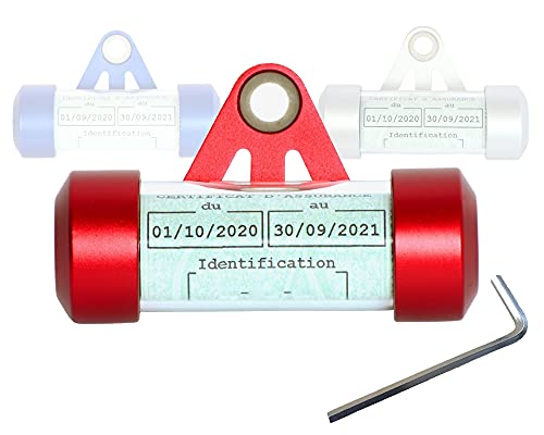 Porte Vignette Assurance Moto Tube, Accessoire Scooter/Moto Support De Vignette Assurance Etanche Rouge ✯Marque FRANÇAISE UGOZEN✯ 50x30 mm d'affichage pour Moto/Scooter/Quad Cover
