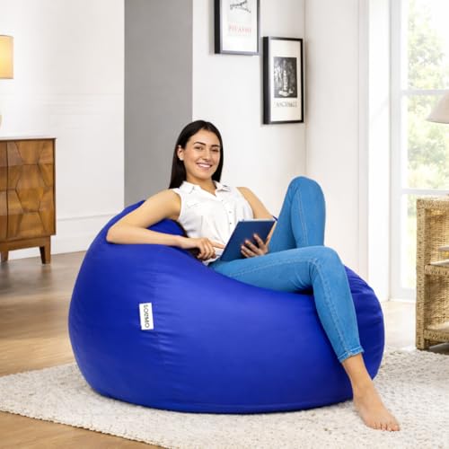 Image of Amazon Brand - Solimo 6XL Bean Bag Cover Without Beans, Faux Leather Classic Bean Bags Cover with Handle & Zipper, Bean Bag Cover for Living Room & Bedroom, 6 Months Warranty (Blue)