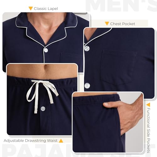 Vulcanodon Mens Button Down Pajama Set, Soft Classic Lapel Sleepwear Flannel Long Sleeve Pajama Set for Men3