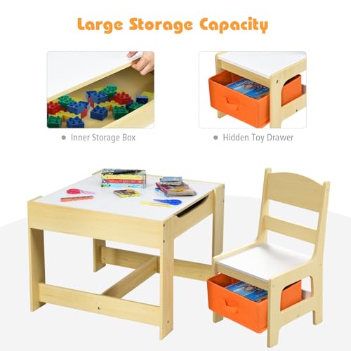 Costzon-Kids-Table-and-Chair-Set-3-in-1-Wooden-Activity-Table-with-Storage-Drawer-Detachable-Tabletop-for-Children-Drawing-Reading-Art-Craft-Playroom-Nursery-Toddler-Table-and-Chair-Set-Natural Costzon Kids Table and Chair Set 3 in 1 Wooden Activity Table with Storage Drawer Detachable Tabletop for Children Drawing Reading Art Craft Playroom Nursery Toddler Table and Chair Set Natural