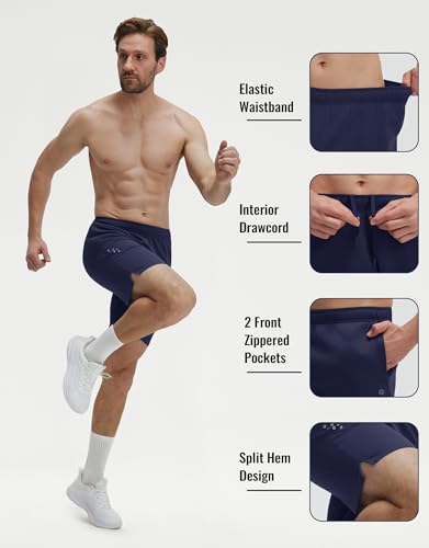 M MAELREG Mens Shorts Athletic with 4 Zipper Pockets Lightweight Breathable Sports Shorts for Daily Wear Navy — view 6