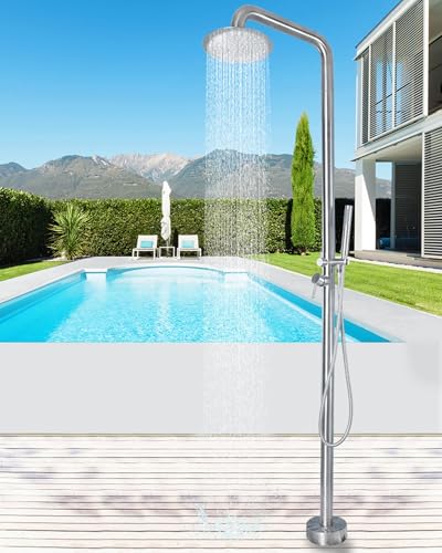 Ducha independiente para exteriores con cabezales superiores y de mano, ideal para jardín, piscina, patio y playa