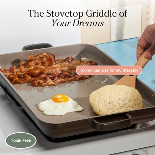 Image of Our Place Griddle Pan - Versatile Nonstick Ceramic Sheet Pan & Stovetop Griddle | Toxin-Free, Dual-Use, with Ergonomic Handles | 5 Qt Capacity, Oven Safe up to 450F | Blue Salt