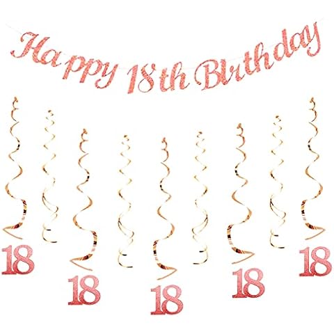 18th Birthday Party Decorations Rose Gold with Happy 18th Birthday Bunting Banner Hanging Swirls Streamers for Girl Women Adult Birthday Anniversary Party Decor Supplies Photo Booth Backdrop Cover