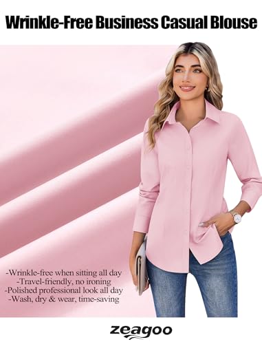 Image of Zeagoo Women's Wrinkle Free Button Down Shirts Long Sleeve Dress Shirts Collared Business Casual Blouses Tops XS-3XL