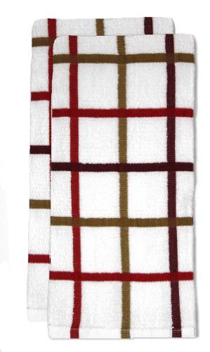 Ritz KitchenWears Cotton Checked Oversized Kitchen Dish Towel Set, 2-Pack, Paprika Red