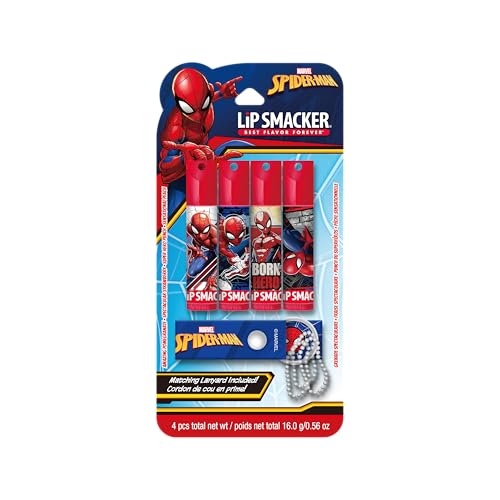 Lip Smacker Lip Balm & Lanyard Duo - Flavored Moisturizing Smoothing Soft Shine Hydrating & Protecting Fun Tasty Flavors Cruelty-Free & Vegan - Spiderman