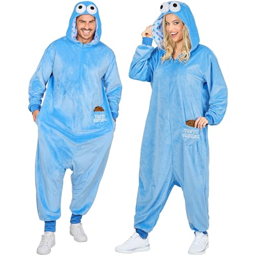 W WIDMANN MILANO Party Fashion - Mono de monstruo goloso para adultos, mono de felpa turquesa con capucha, disfraz de animal para carnaval