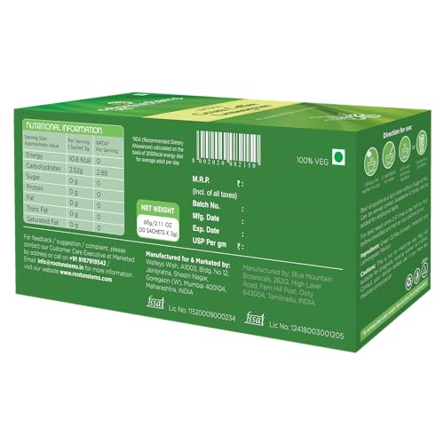 Image of roots & stems Green Coffee Lemongrass | Instant Premix Extract Powder with Probiotic | Arabica, Flavoured Coffee |100g (5gx20 Sachets) Pack of 1