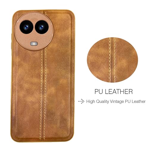 Image of A rtistque Premium Thread Leather Back Cover Case for Realme 11 | Drop Protection | Smooth Grip | Raised Camera Edges - Brown