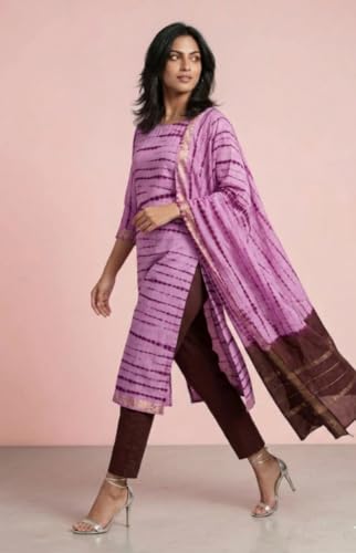 Image of Eddika tie and dye unstitched Maheshwari silk suit set with cotton bottom