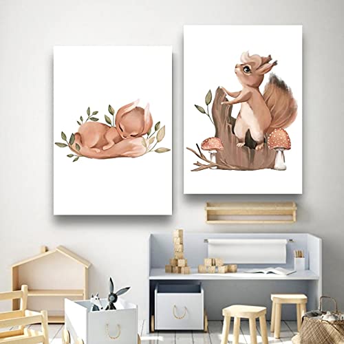 Leuke Baby Dier Foto's Prints voor Kwekerij Muur Decor Meisjes Slaapkamer Speelkamer Decoraties Eekhoorn Bunny Ingelijst - Afbeelding 7